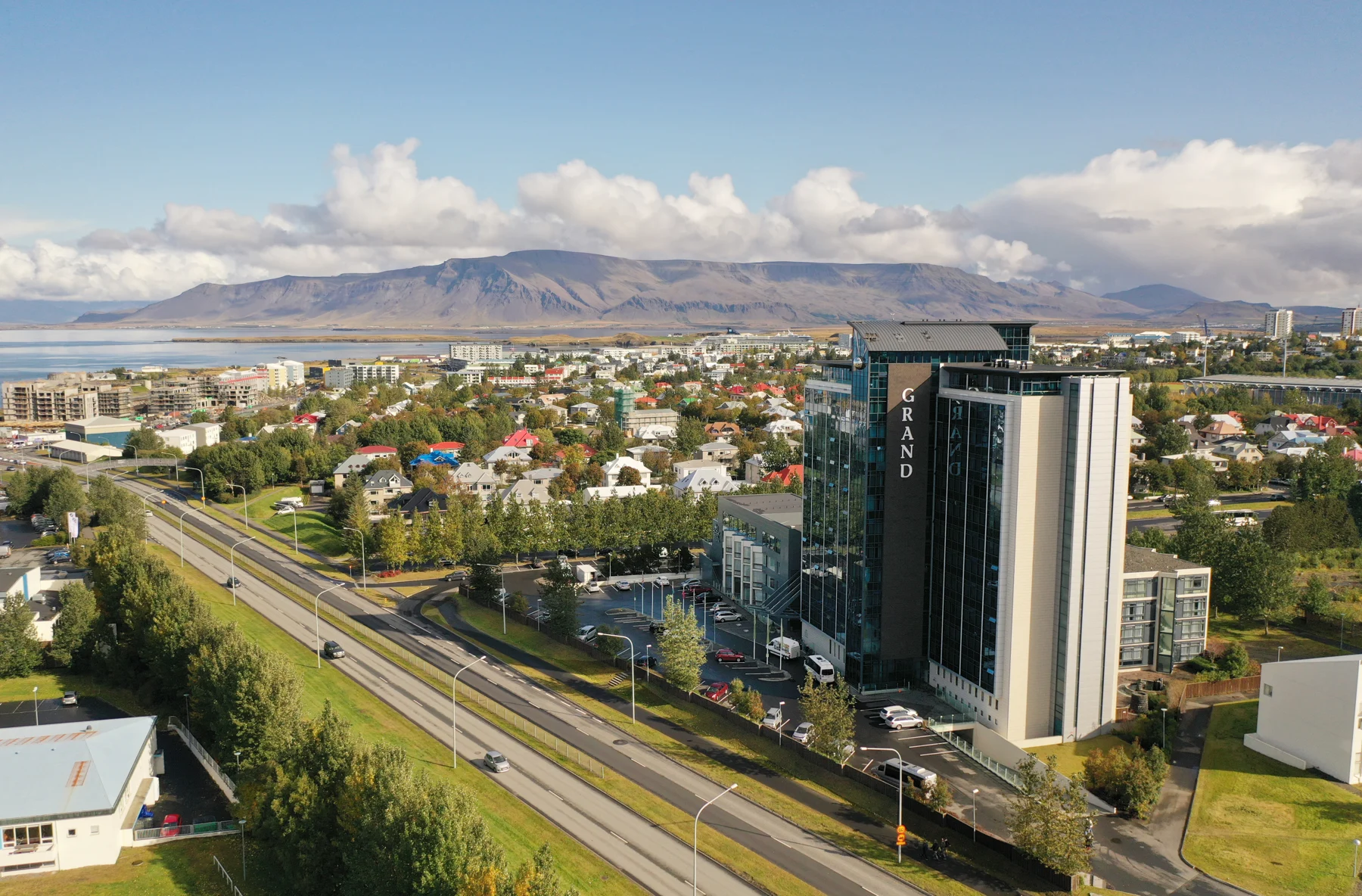 Exterior of Hotel Reykjavik Grand at summer time 